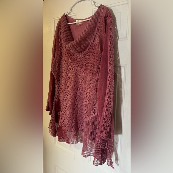 SIMPLY COUTURE Women's Lace Blouse Long‎ Sleeve Cowl Neck Chiffon Layers Shirt. - Picture 6 of 14